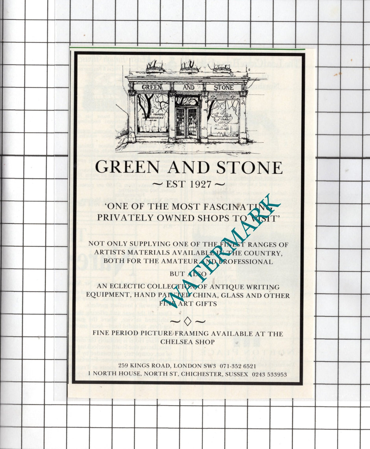 Green And Stone Chelsea London Advert - 1990 Small Cutting