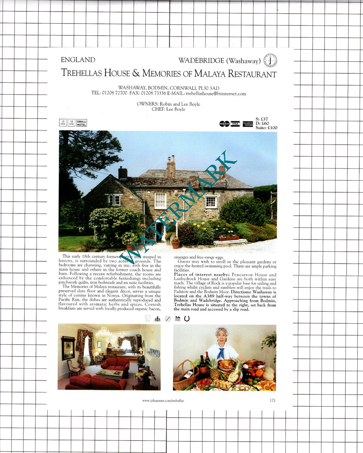 Ardencote Manor Hotel Claverdon / Trehellas House Washaway Cornwall  2001 Advert