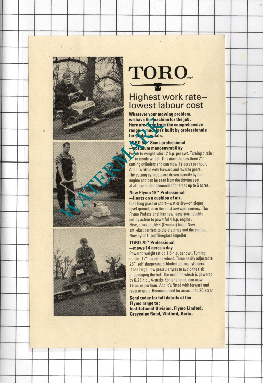 Toro Lawnmower Small Advert - 1968