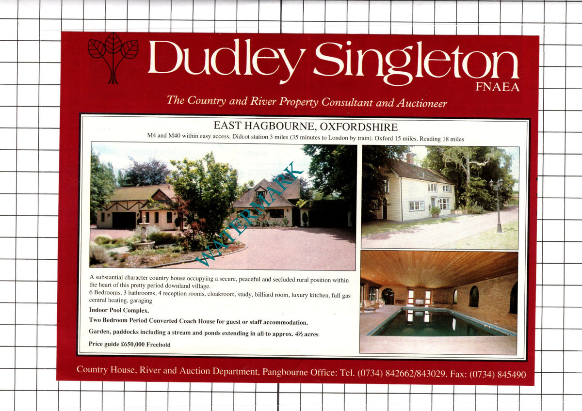 East Hagbourne Oxfordshire House Sale Advert - c.1990 Cutting / Print