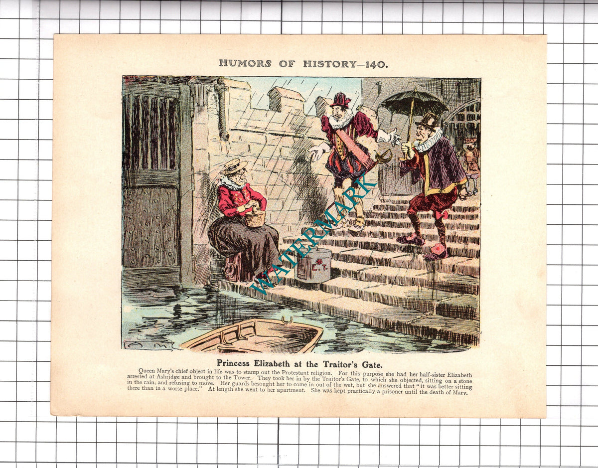 Princess Elizabeth Traitor's Gate Tower Of London  - c.1921 Clipping / Print