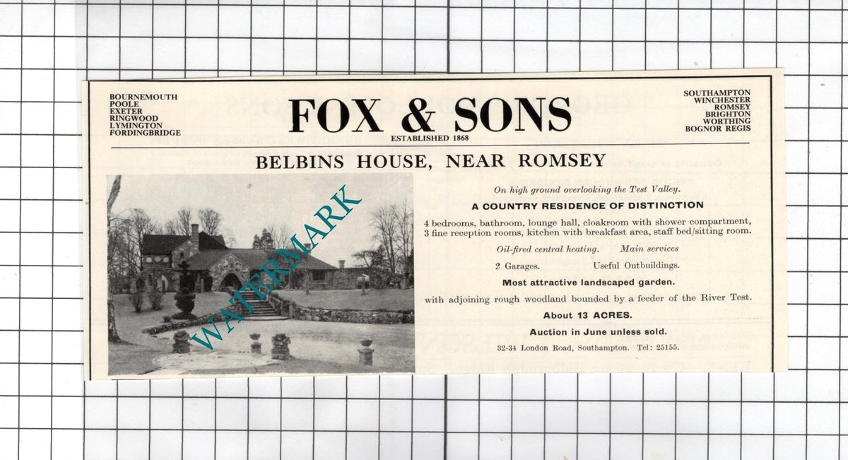 Belbins House Romsey Hampshire House Sale Advert - 1967
