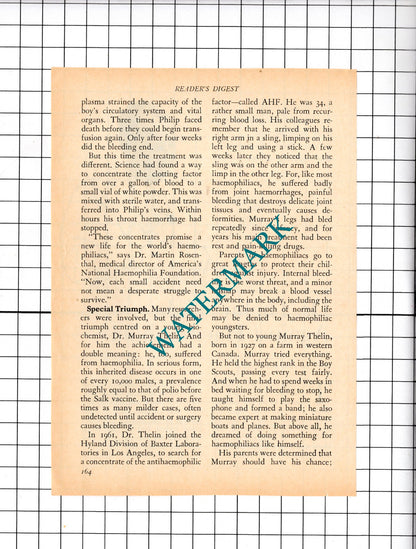 Dr Murray Thelin Haemophilia  - 1967 Small Article