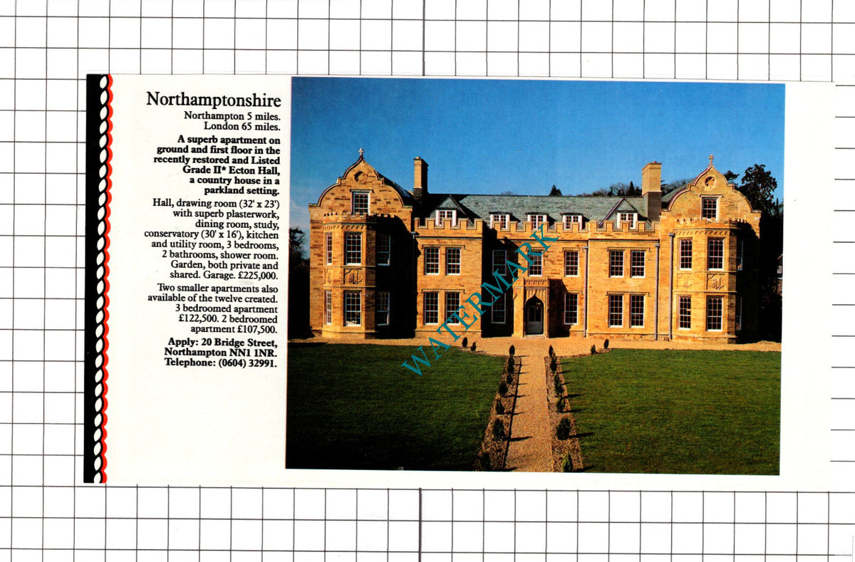 Ecton Hall Northamptonshire / Kelvedon Essex  House Sale Advert - c.1991