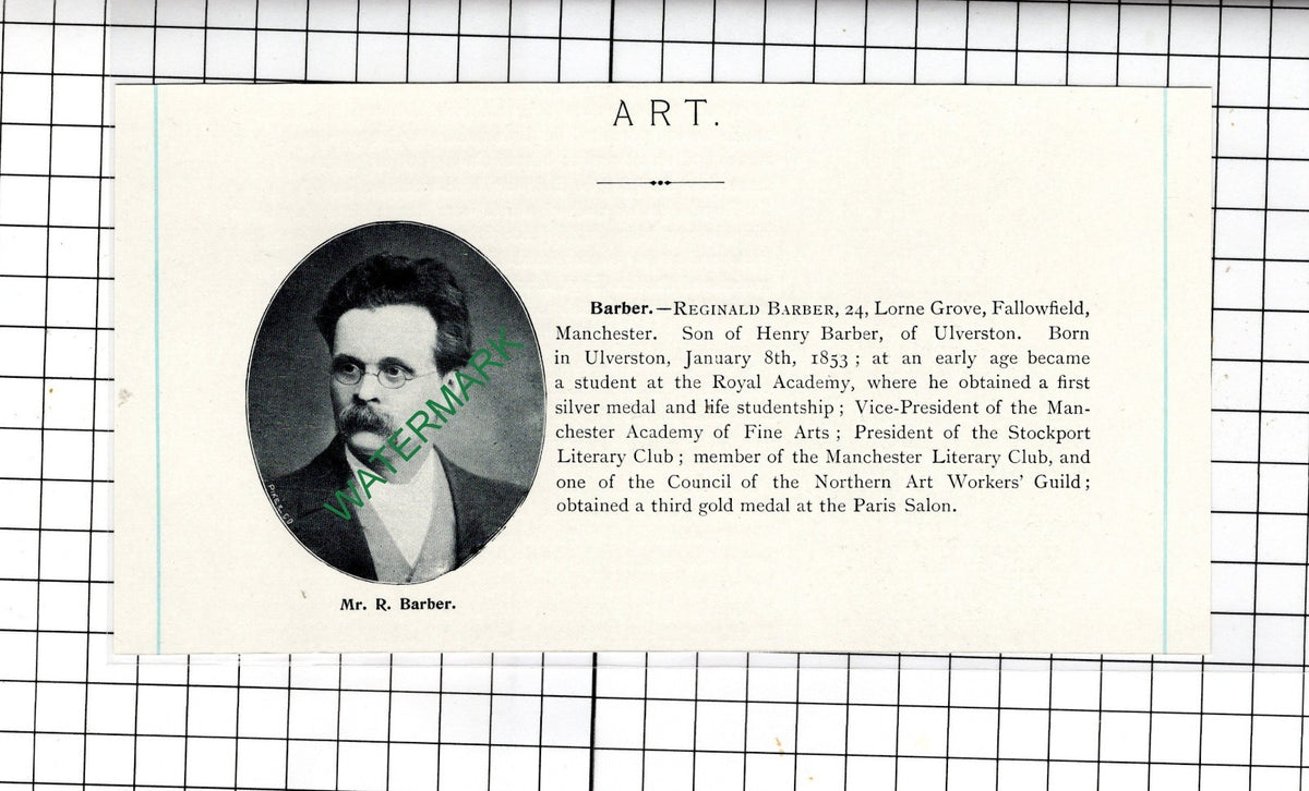 Reginald Barber Ulverston 24 Lorne Grove Fallowfield Manchester- c.1905 Clipping