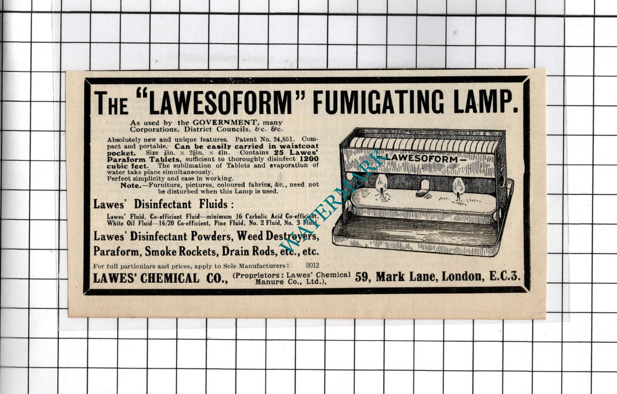 Lawes Chemical Co London Lawesoform Fumigating Lamp - 1927 Small Advert
