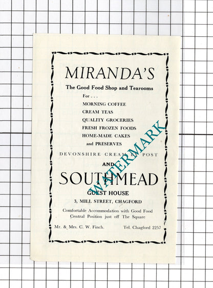B A Collins Hallam Chagford Devon / Miranda's Southmead   -c.1940s Advert
