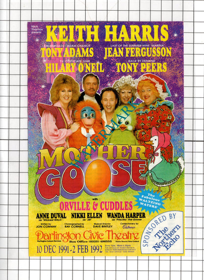 Darlington Civic Theatre Keith Harris Mother Goose - 1991  Pantomime Advert