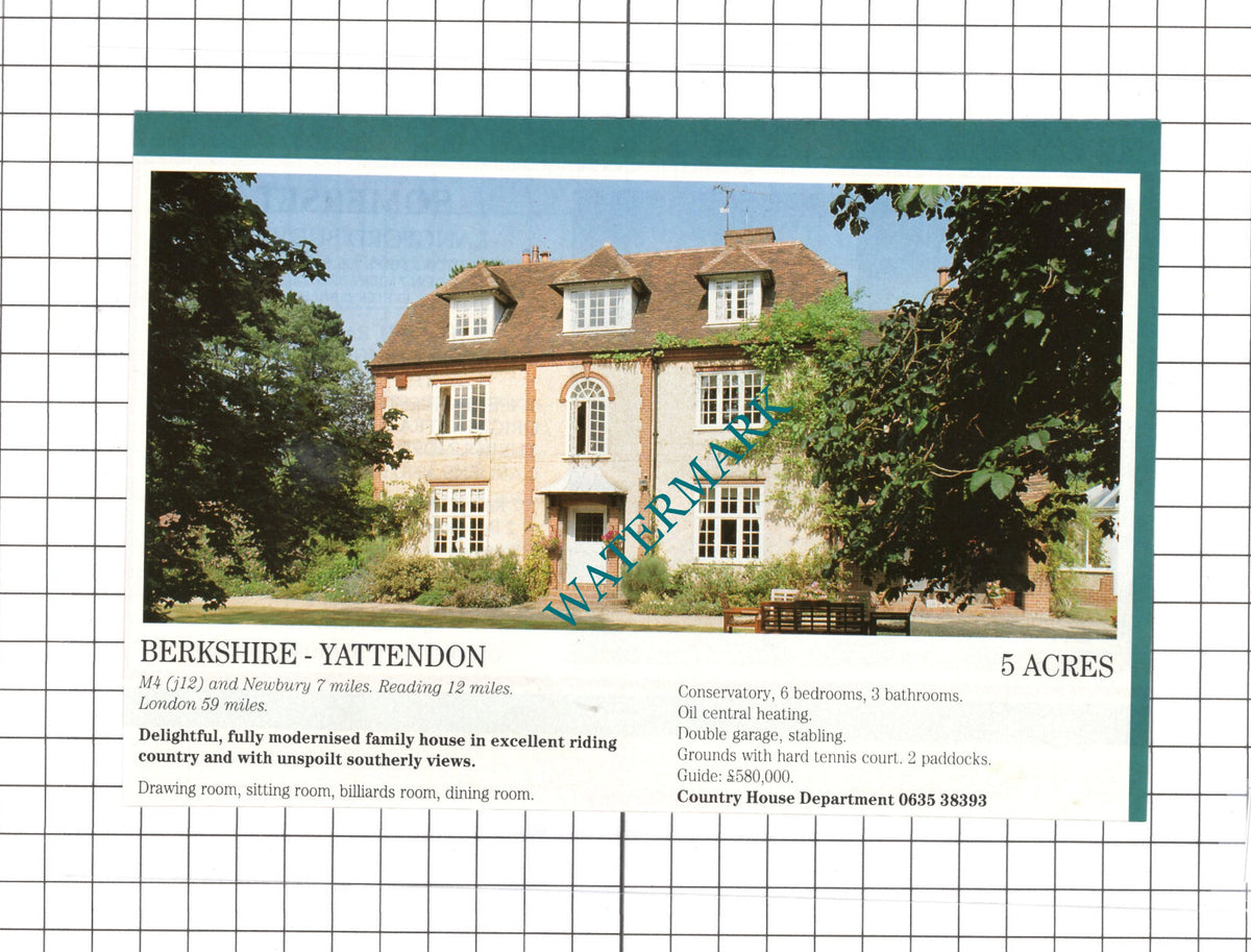 Yattendon Berkshire House Sale Advert - 1991 Clipping