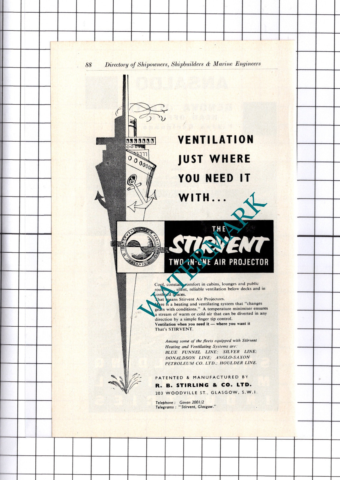 Ansaldo Genova Italy Shipbuilders  / R B Stirling & Co Glasgow ADVERT - c.1957