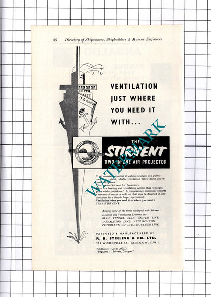 Ansaldo Genova Italy Shipbuilders  / R B Stirling & Co Glasgow ADVERT - c.1957