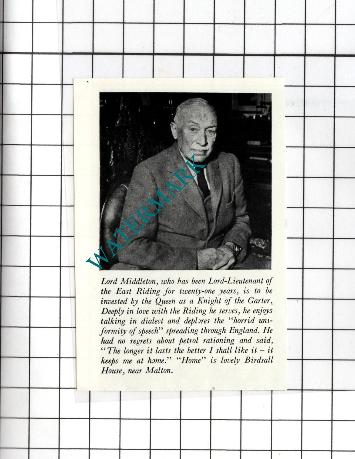 Lord Middleton Birdsall House Malton Yorkshire  - 1957 SMALL Clipping