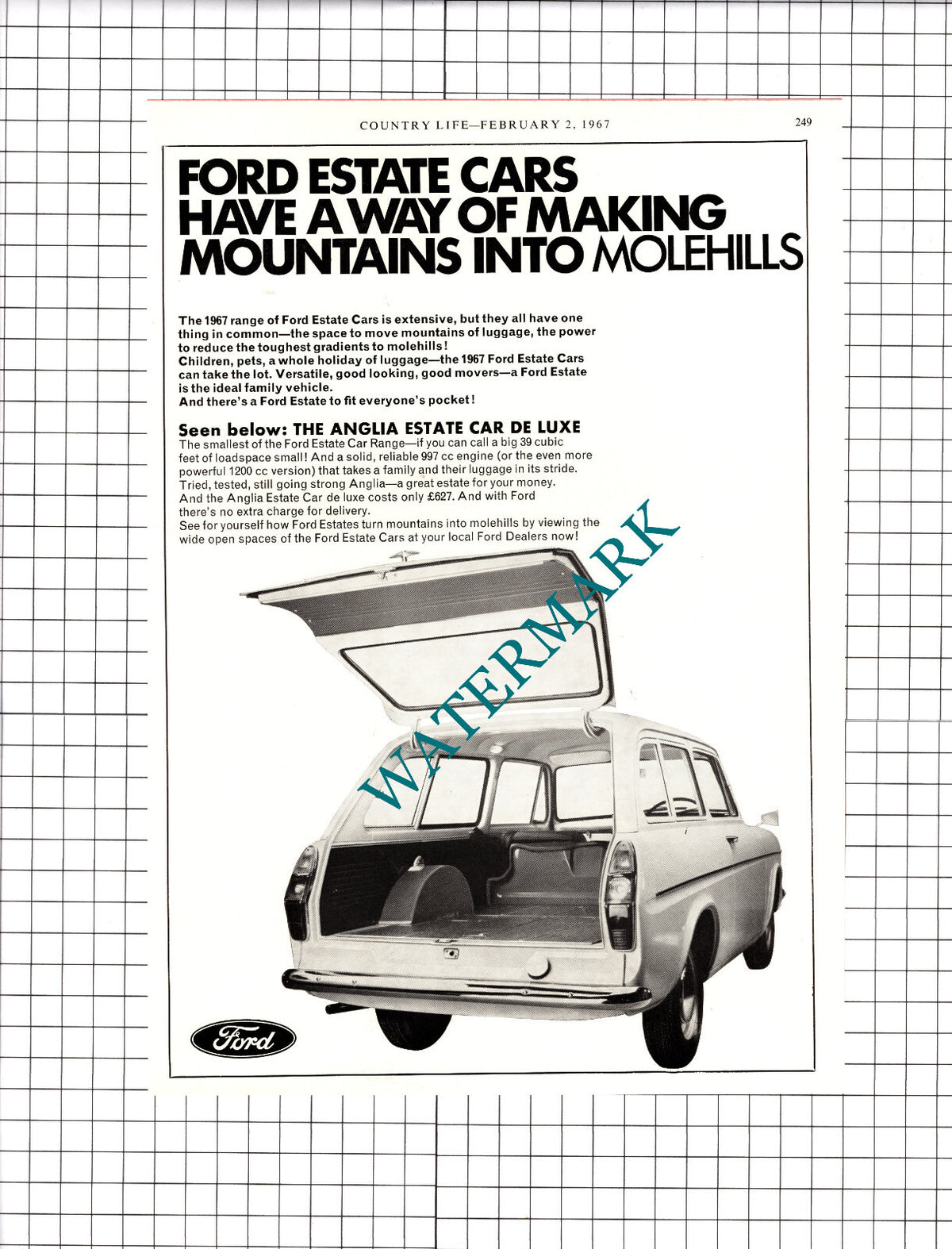 Ford Estate Car Ford Anglia Estate Car De Luxe Advert  - 1967 Cutting  / Print