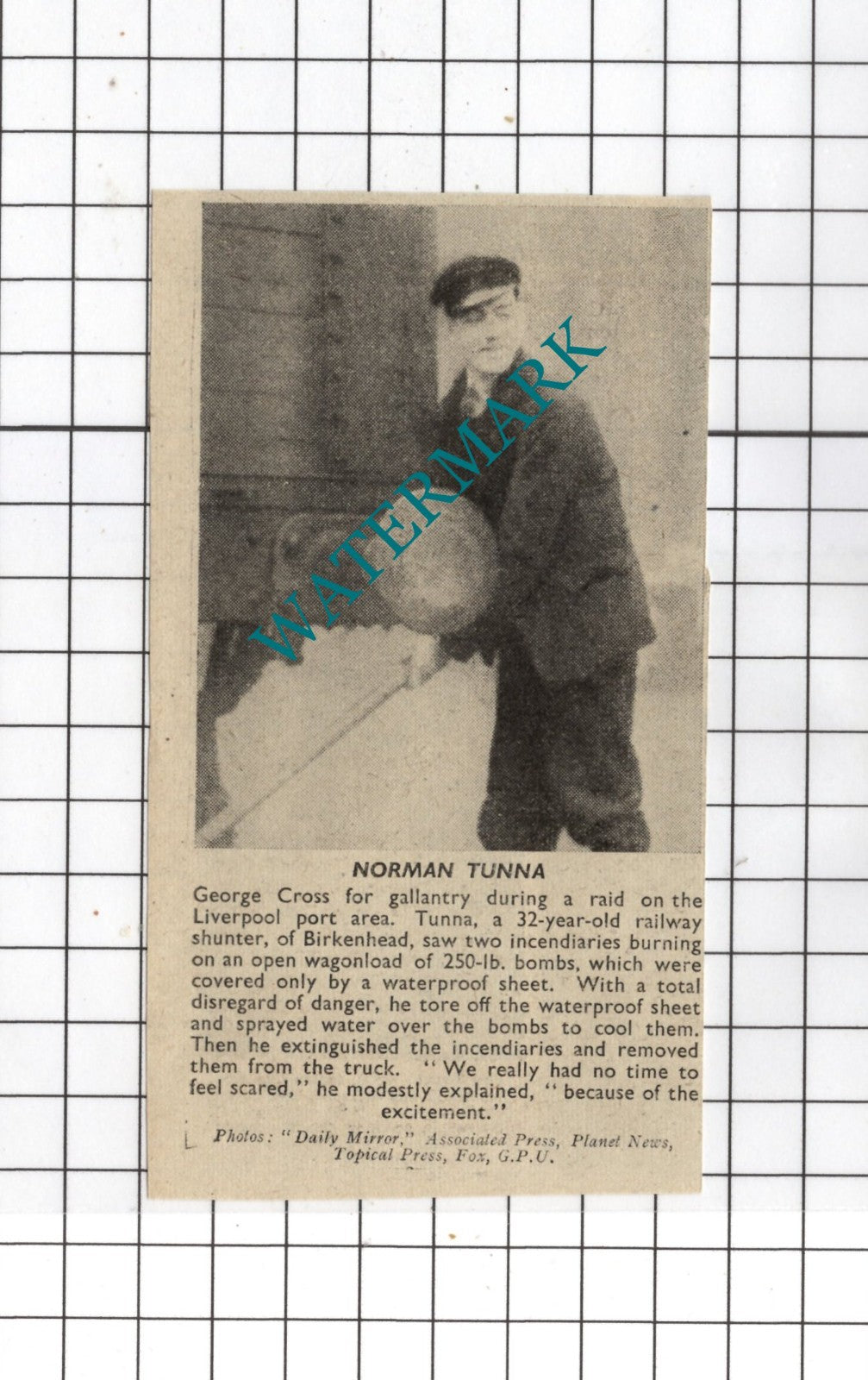 Norman Tunna Birkenhead WW2  - 1941 Small News Clipping