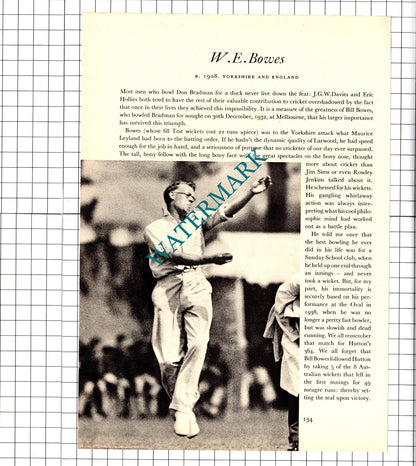 W E Bowes Bill Bowes Cricketer / Ian Peebles Cricket - 1952 Book Print