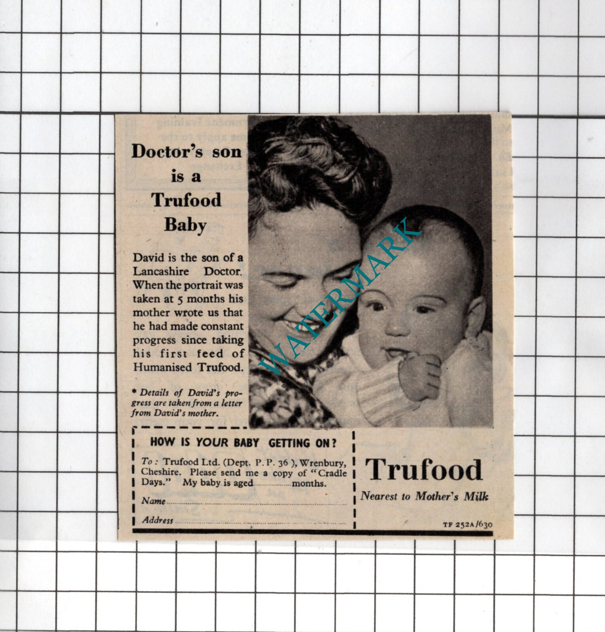Trufood Advert David Lancashire Baby  - 1948 SMALL Cutting