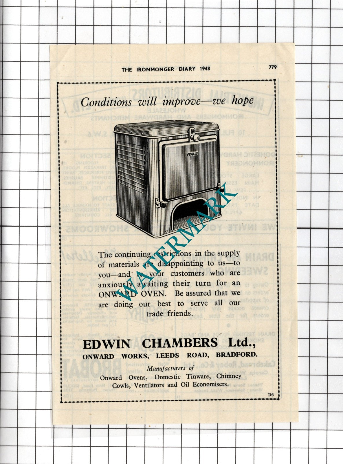 Edwin Chambers Ltd Onward Works  Bradford - 1948 Small Advert