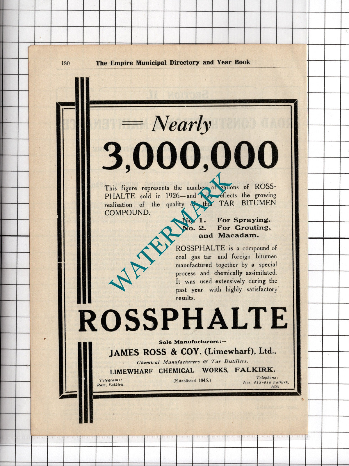 James Ross & Coy Limewharfe Ltd Rossphalte  - 1927 Advert