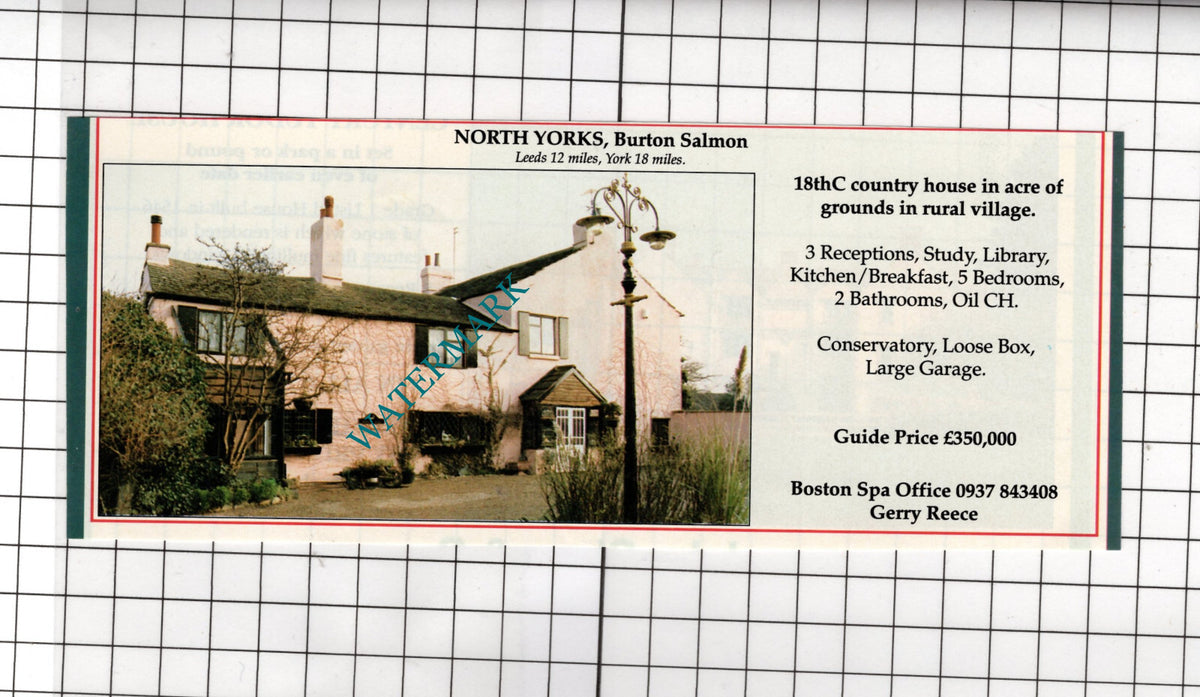 Burton Salmon North Yorkshire  House Sale Advert - 1991 Cutting