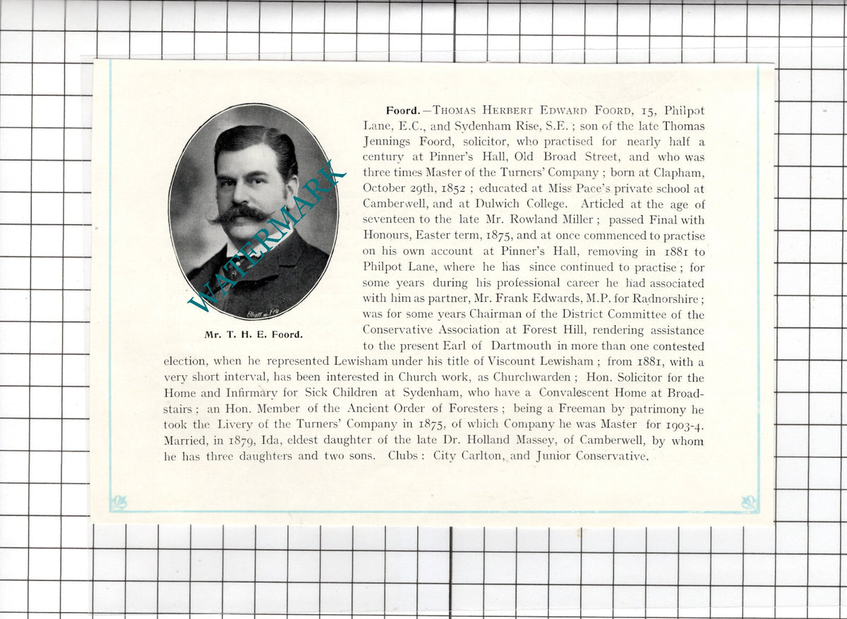 Mr Thomas Herbert Edward Foord  - c.1905 Clipping