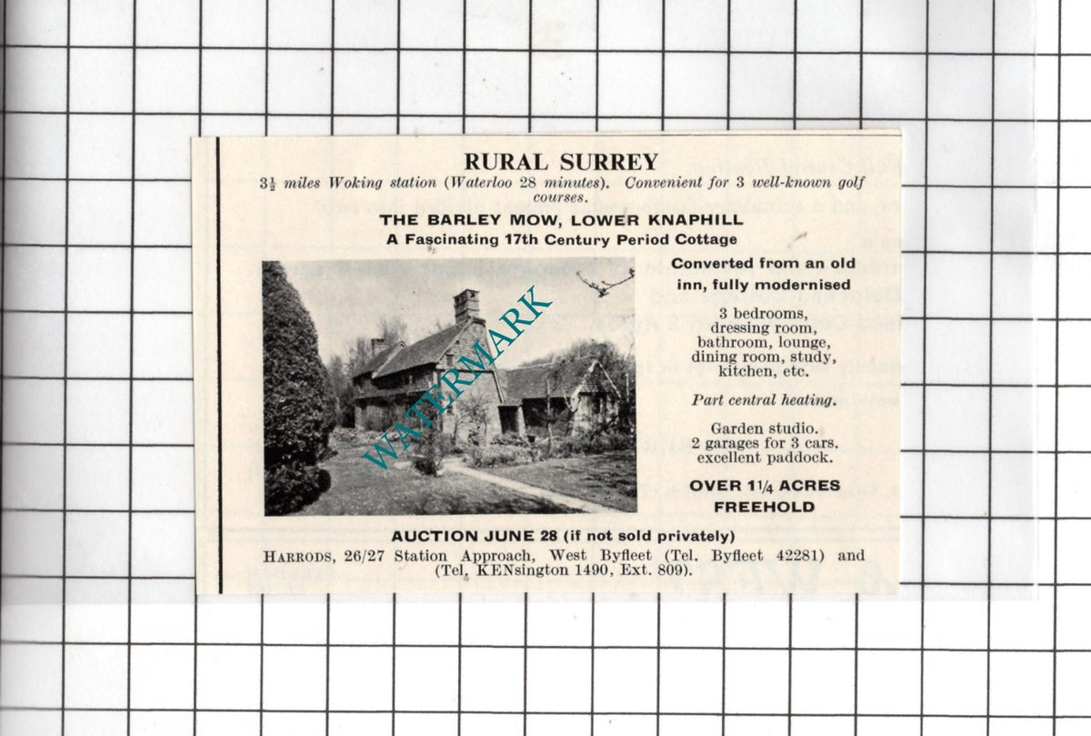 The Barley Mow Lower Knaphill Surrey  - 1967 SMALL House Sale Advert