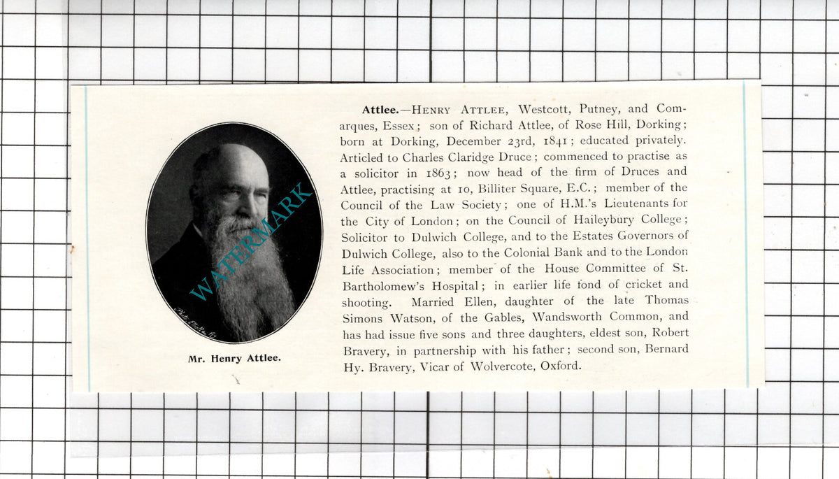 Henry Attlee Westcott Putney  Comarques Essex   - c.1905 Clipping