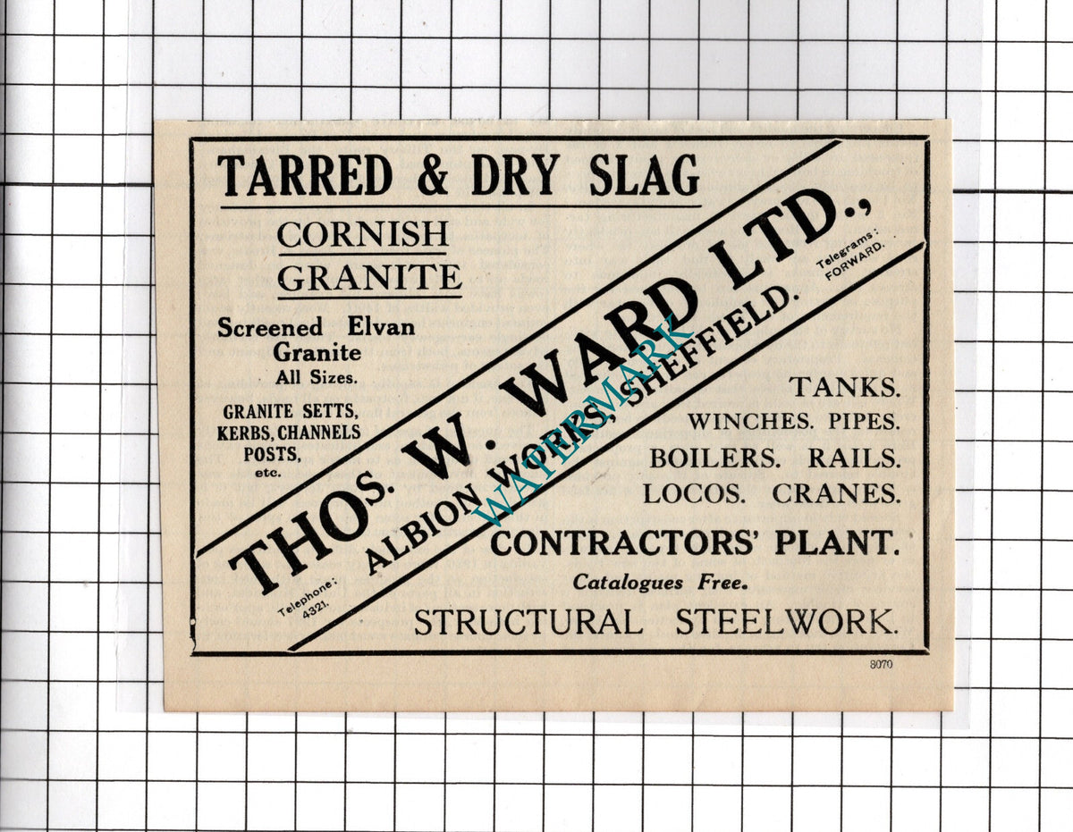 Thomas W Ward Ltd Albion Works Sheffield  - 1927 Small Advert