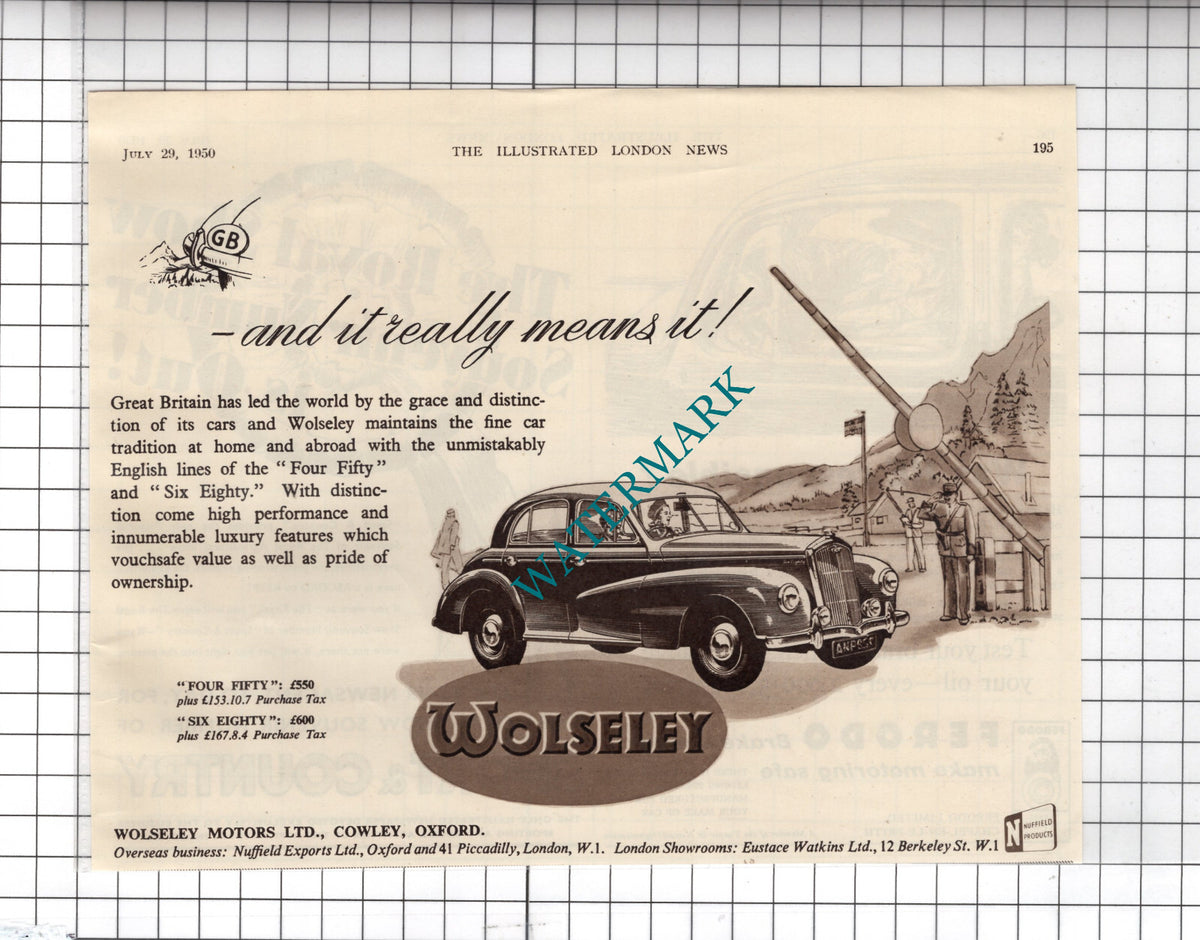 Wolseley Car Advert  - 1950 Cutting
