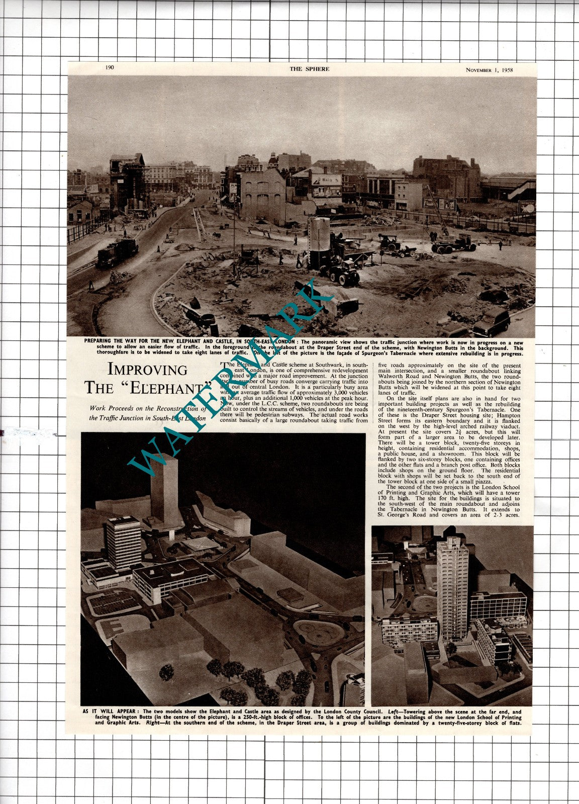 Elephant and Castle Scheme Southwark London  - 1958 Article