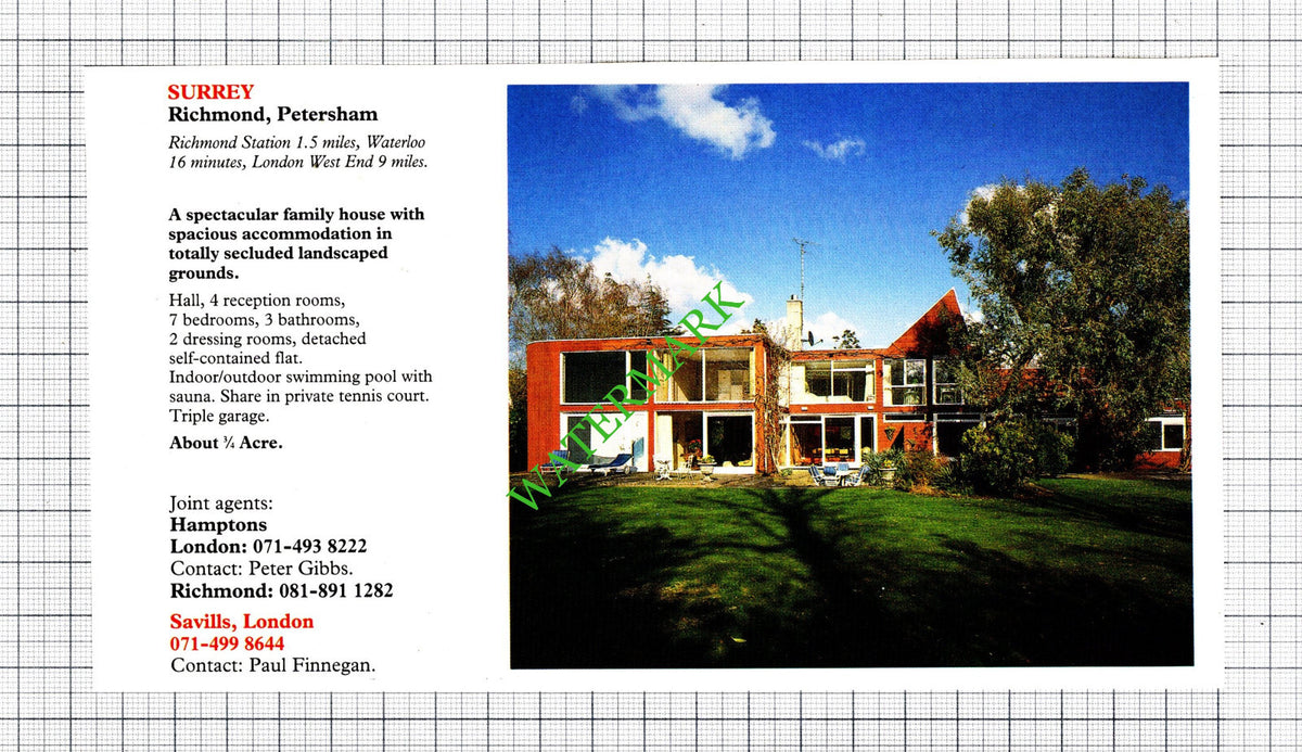Corsley Wiltshire / Richmond Petersham Surrey House Sale Advert  - 1991 Cutting