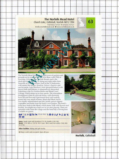 The Norfolk Mead Hotel Coltishall Norfolk / Heacham Manor Norfolk - 2011 Advert