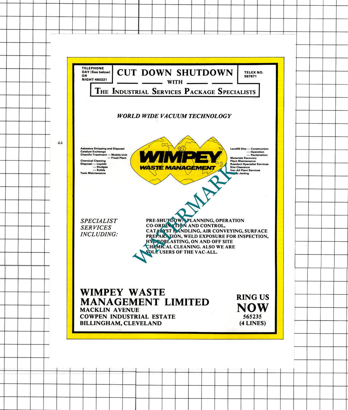 Wimpey Waste Management Billingham Cleveland Advert - c.1980 Cutting / Print