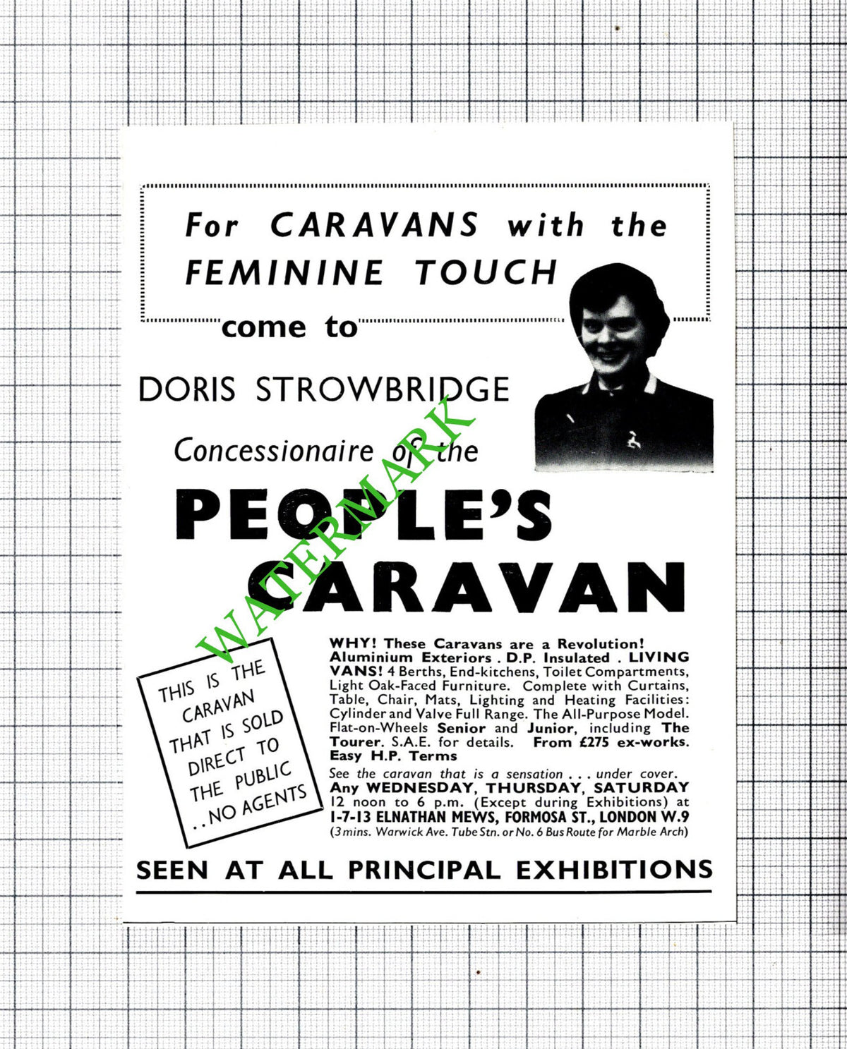 Doris Strowbridge People's Caravan SMALL ADVERT   - 1956 Cutting