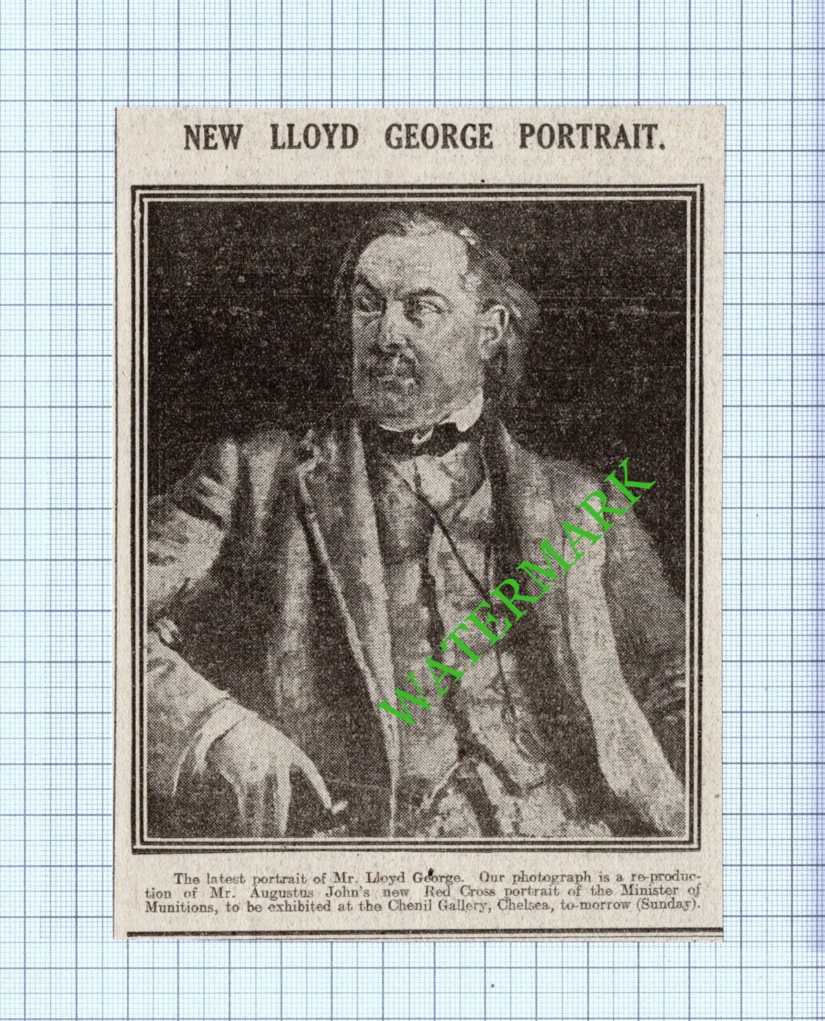 Augustus John Lloyd George Latest Portrait   - 1916 News Cutting