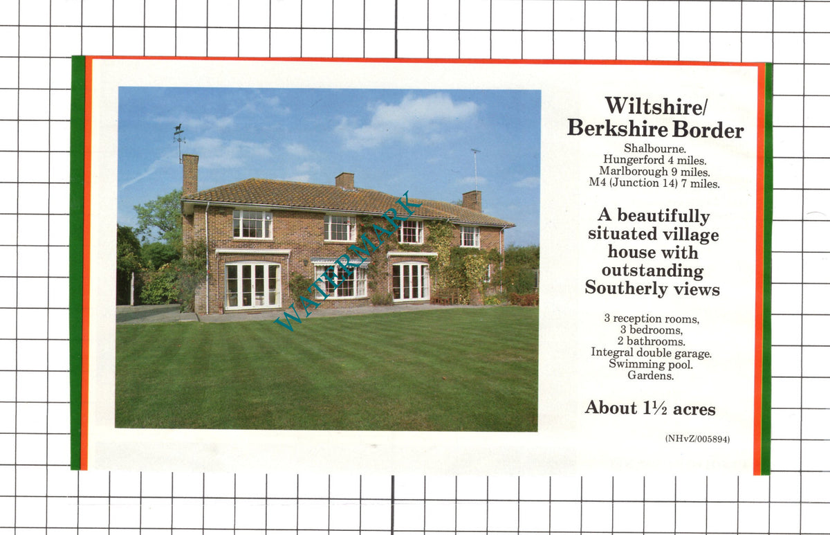 Shalbourne Wiltshire House Sale Advert - 1990 Clipping / Print