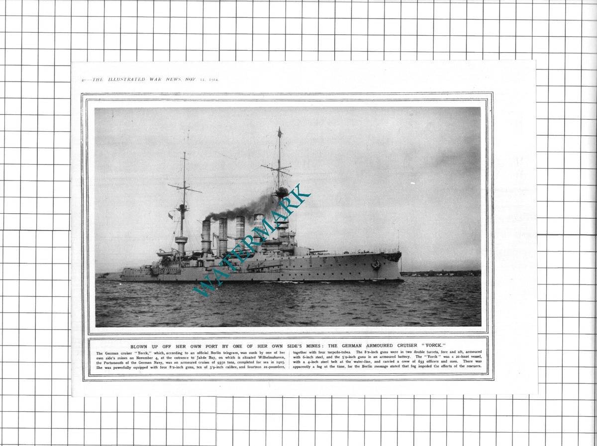 German Ship YORCK Great War World War One WW1 - 1914 Clipping / Print