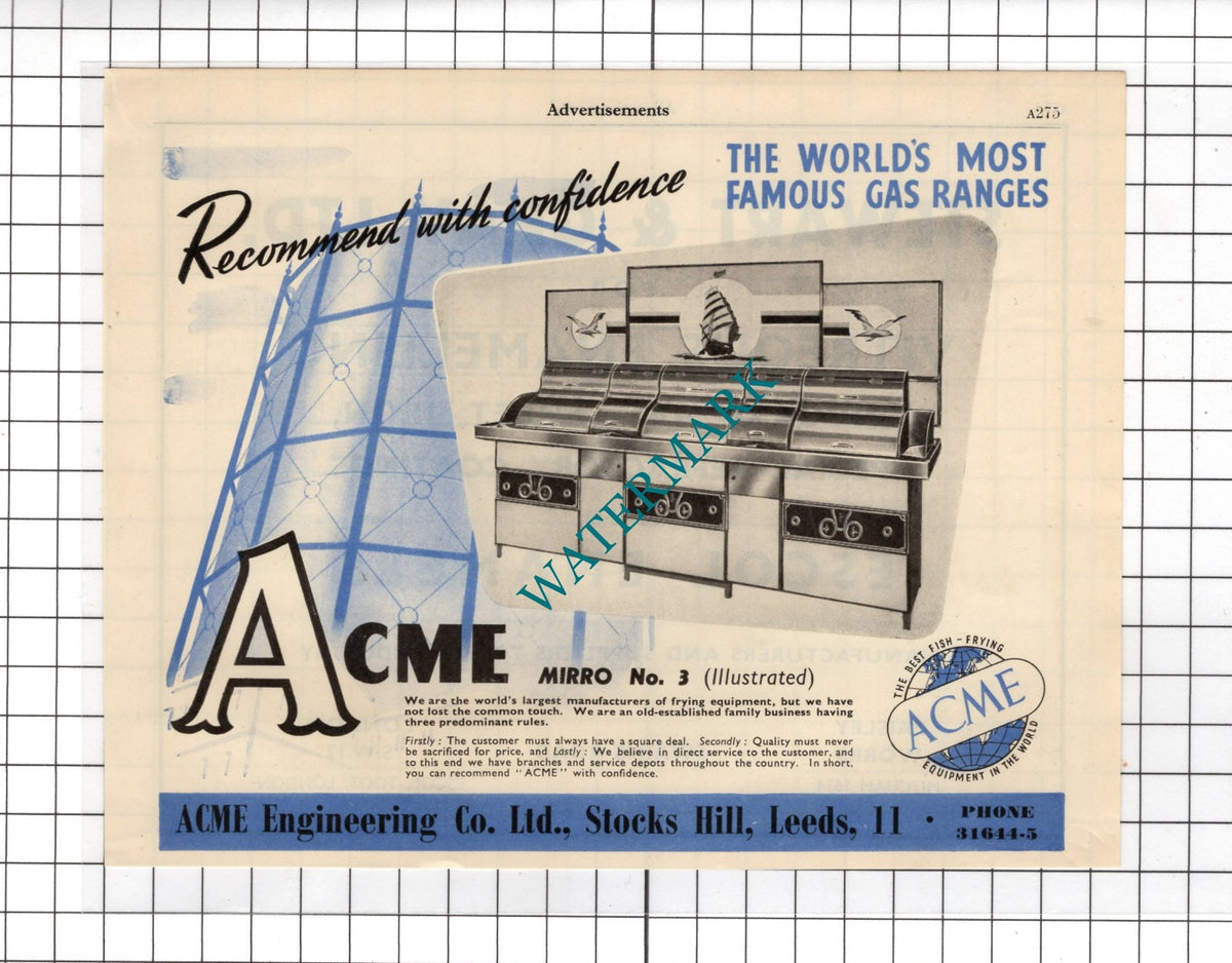 Acme Engineering Co Ltd Leeds / Stewart & Gray Ltd  Mitcham - 1951 Advert