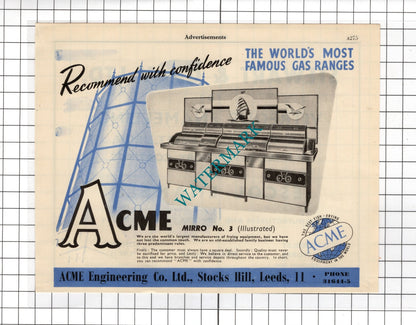 Acme Engineering Co Ltd Leeds / Stewart & Gray Ltd  Mitcham - 1951 Advert