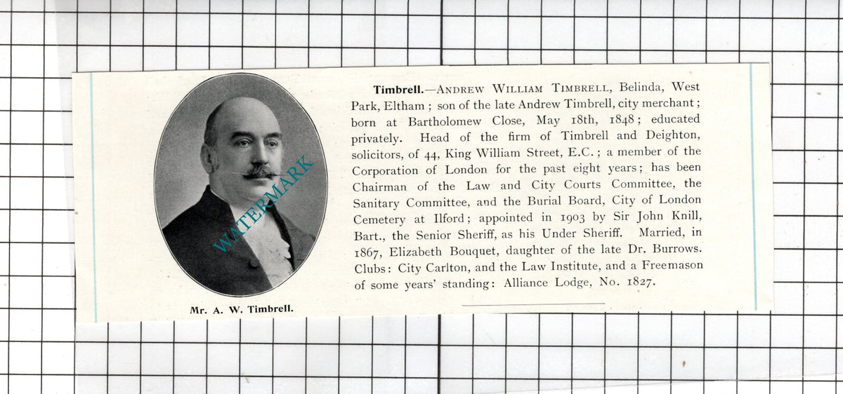 Andrew William Timbrell Belinda West Park Eltham London  - c.1905 Clipping