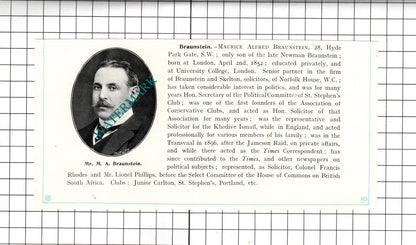 Maurice Alfred Braunstein  / Edmund Kell Blyth Great Westwood - c.1905 Clipping