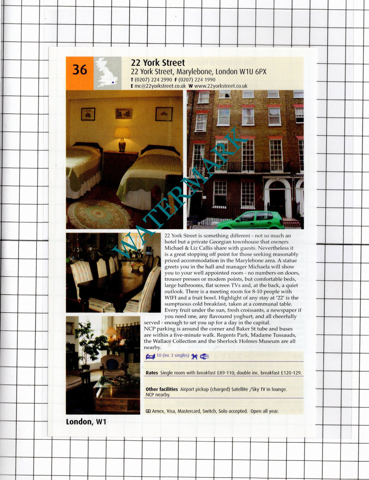 The Leonard Hotel London / 22 York Street Marylebone London Callis - 2011 Advert