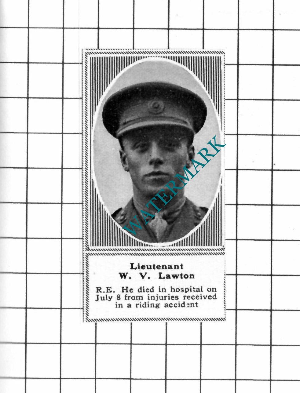 Lt W V Lawton Royal Engineers WW1  - c.1918 SMALL Clipping / Print