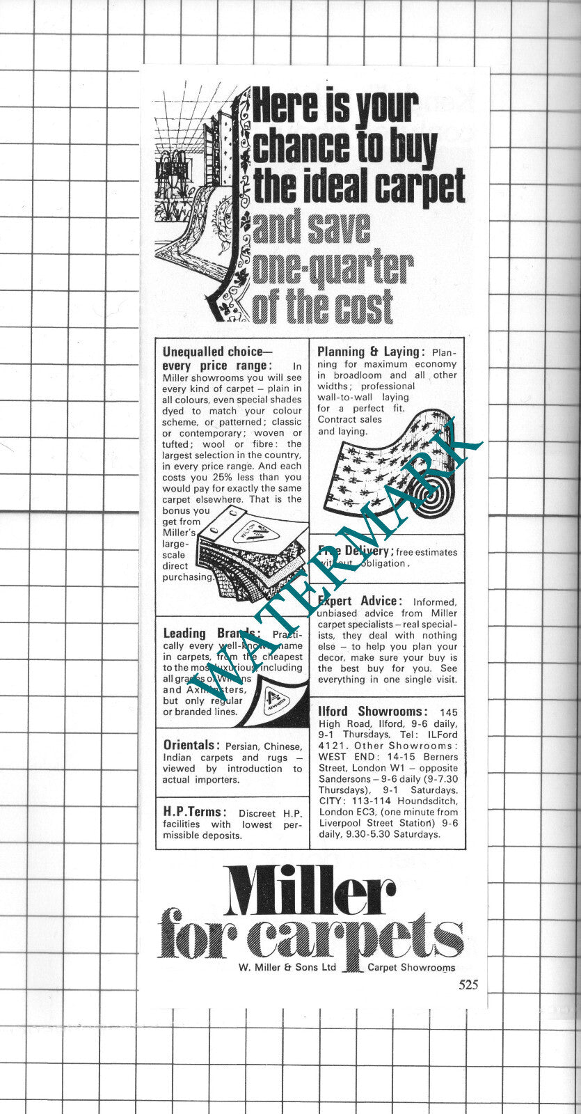W Miller & Sons Ltd Ilford Essex Carpets Advert - 1967 Clipping / Print