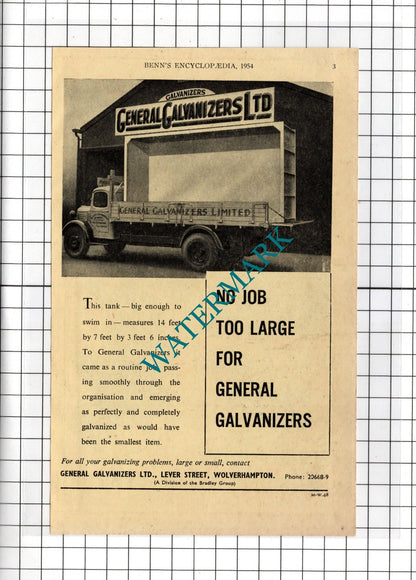 Morleys Birmingham Ltd / General Galvanizers Ltd Wolverhampton - 1954 Advert