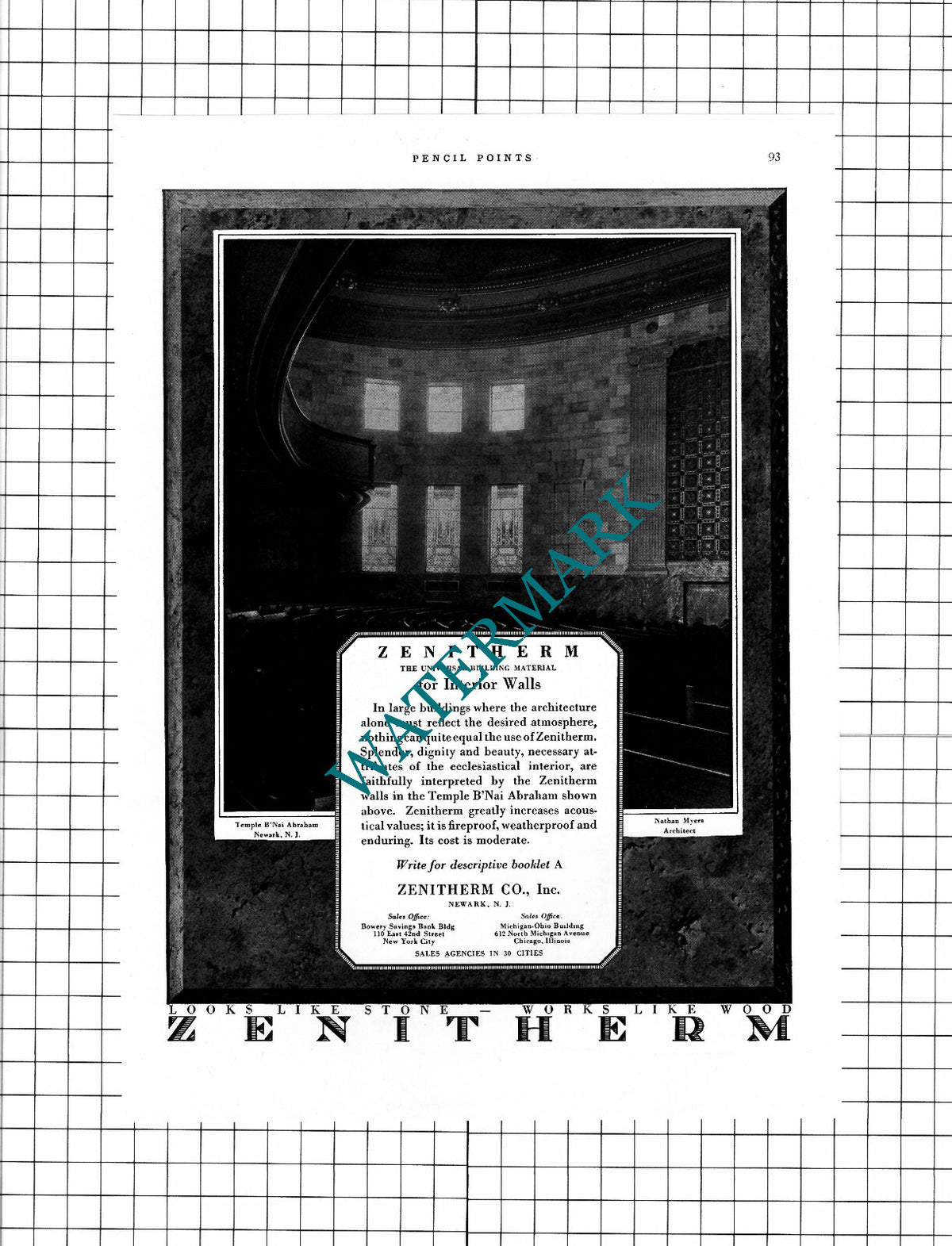 Temple B'Nai Abraham Newark New Jersey Nathan Myers Zenitherm   - 1926 Advert