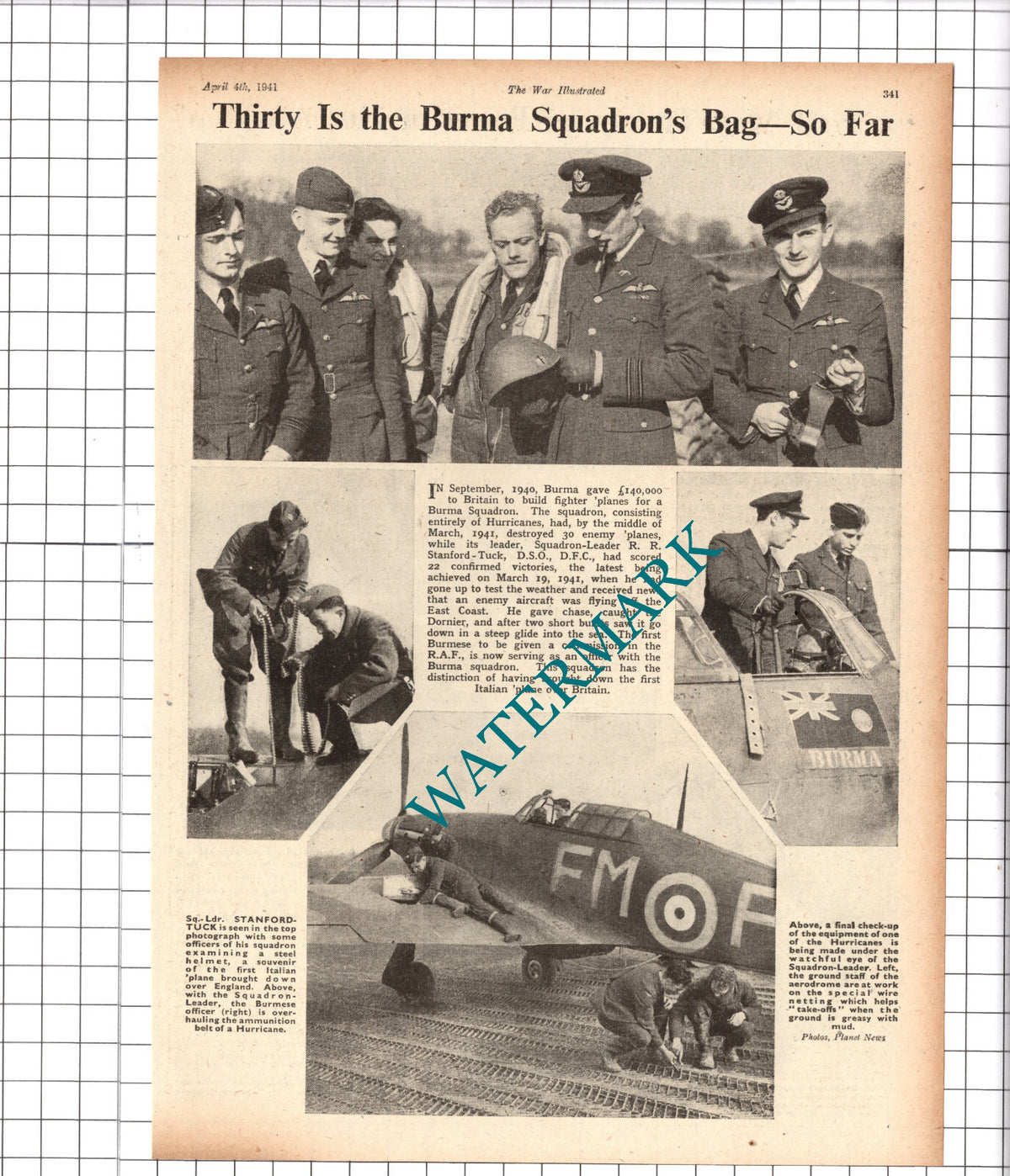 Burma Squadron Leader  R R Stanford-Tuck World War Two - 1941 Cutting / Print