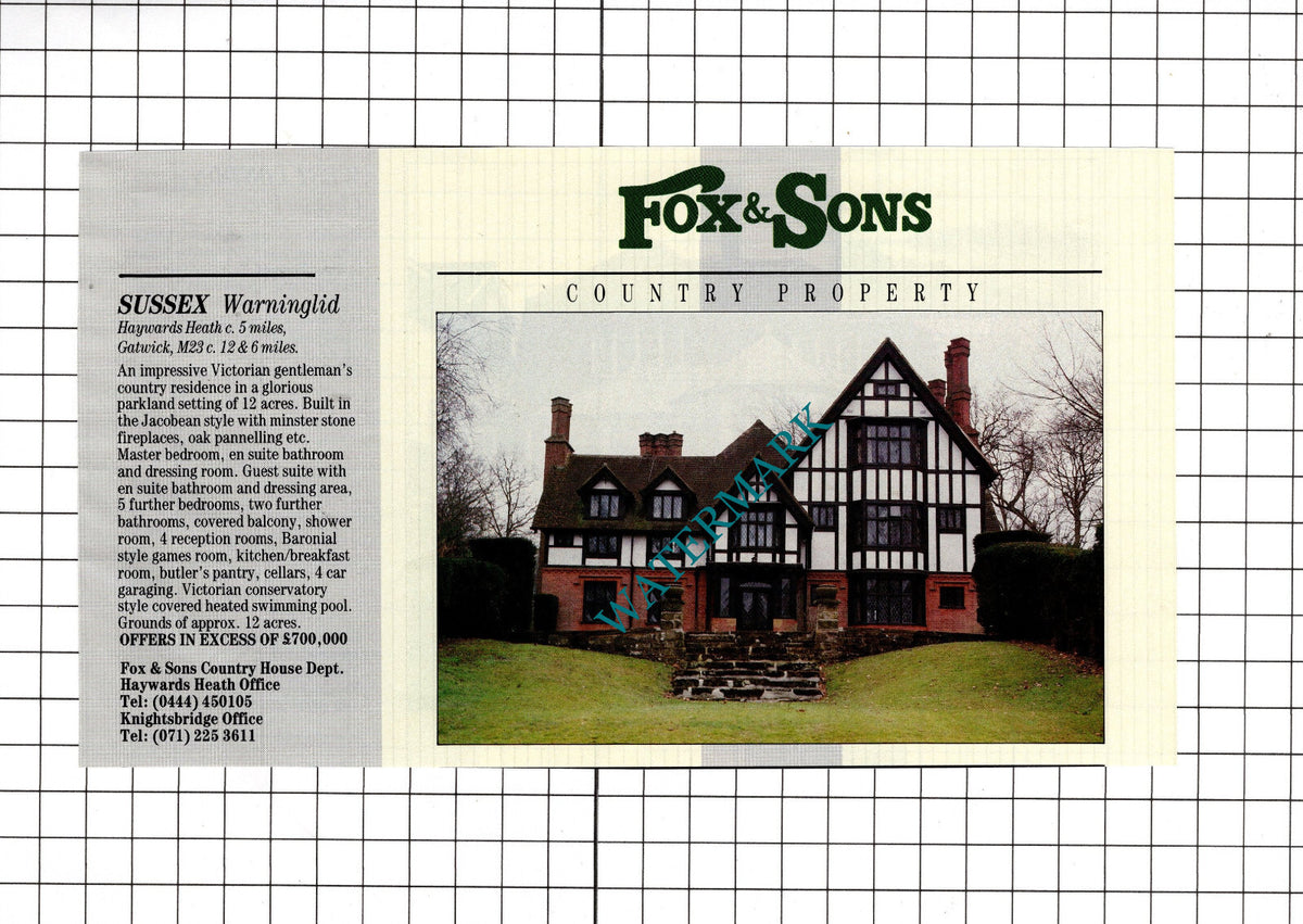 Warninglid Sussex /   Chiswick London  - 1991  House Sale Advert