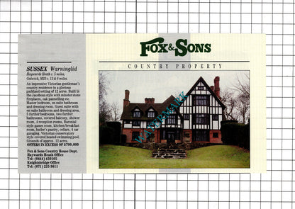 Warninglid Sussex /   Chiswick London  - 1991  House Sale Advert