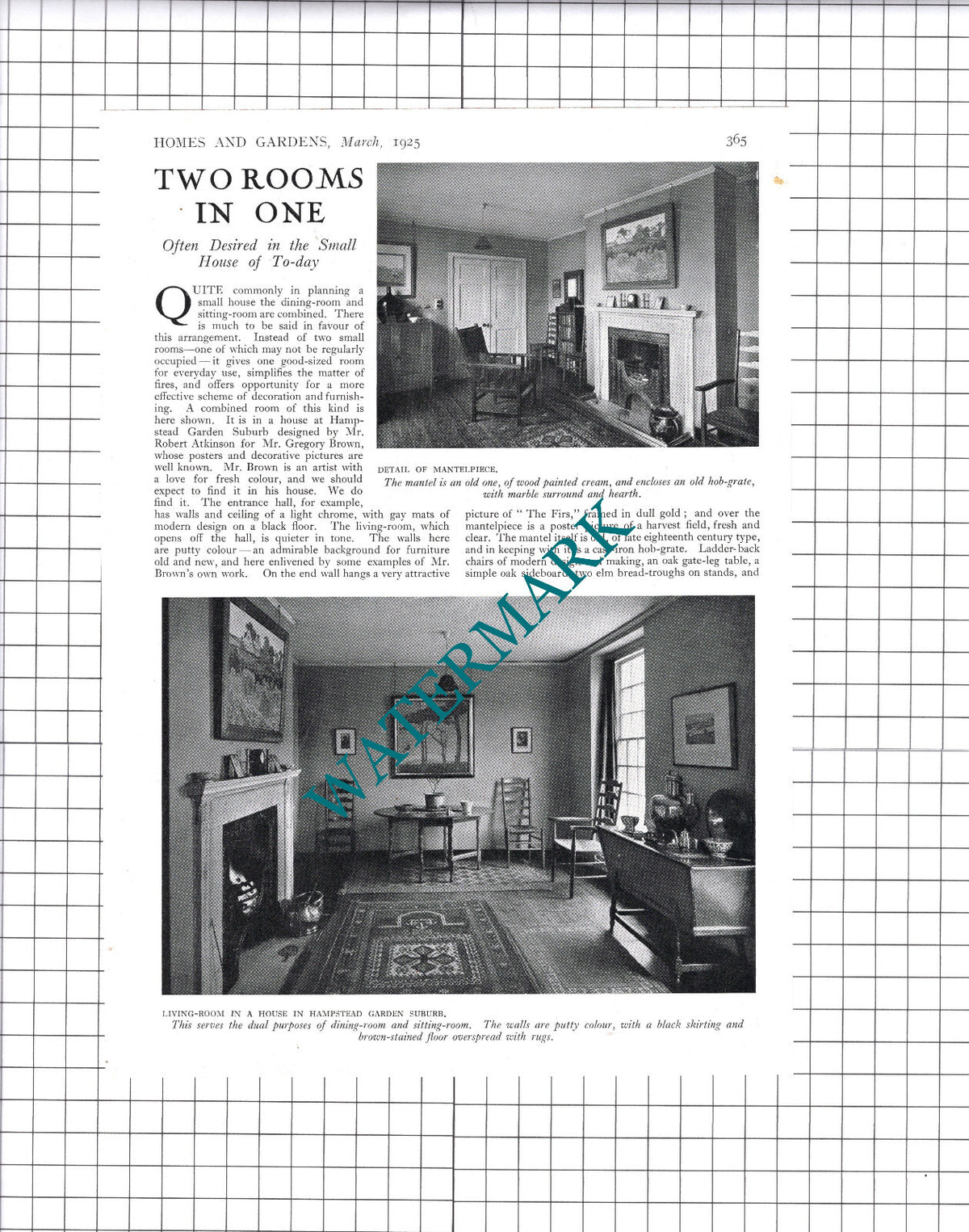 Mr Gregory Brown Hampstead Garden Suburb Artist   - 1925 Article / Clipping