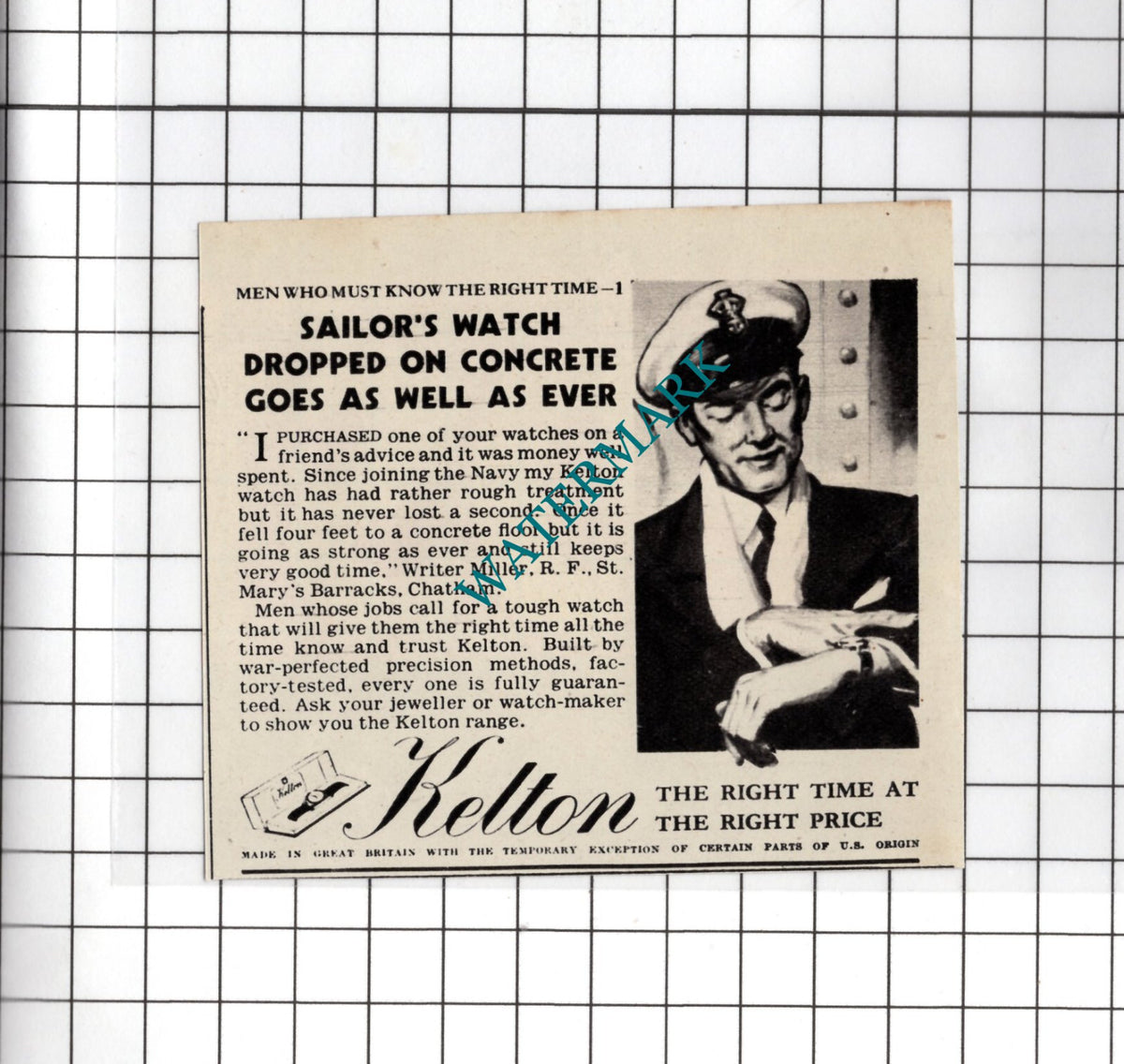Kelton Watch Advert   - 1948 SMALL Cutting